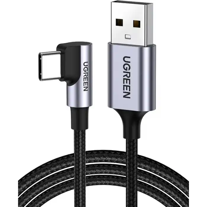 UGREEN 18W, USB to 90 Derece USB-A & USB-C Kablo, 1 Metre, Siyah, ACBUGN50941