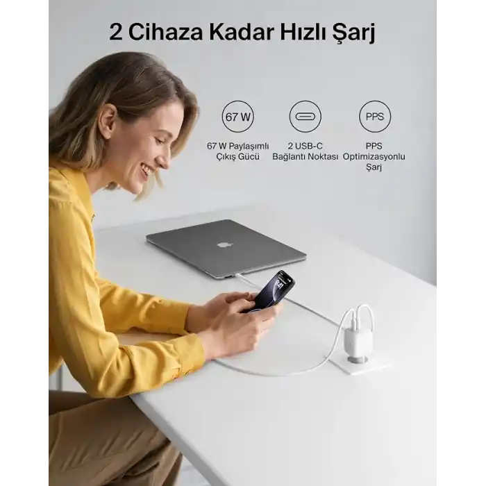 Belkin BoostCharge Pro 2 Portlu USB-C Şarj Cihazı 67 W, hızlı şarj
