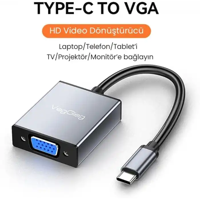 VegGieg Type-C to VGA 1080P 60Hz Çevirici Dönüştürücü Kablo Adaptör