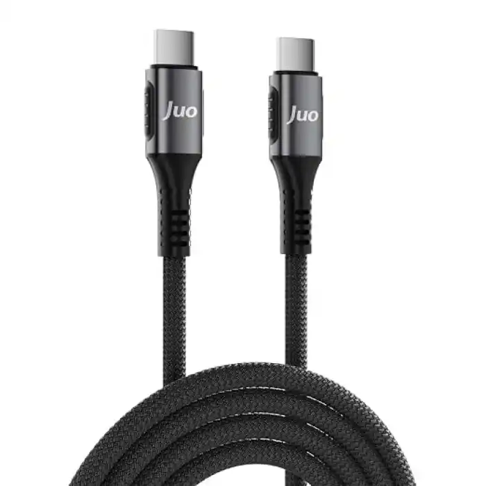 Juo 100W 5A E-Mark Çipli PD Type-C to Type-C Örgülü Hızlı Şarj ve Data Kablosu 2 Metre