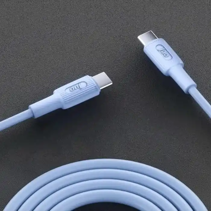 Juo 60W USB Type-C to Type-C Silikon Hızlı Şarj ve Data Kablosu Mavi 1 Metre
