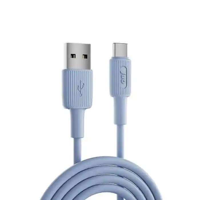 Juo 66W USB-A to USB Type-C Silikon Hızlı Şarj ve Data Kablosu Mavi 1 Metre
