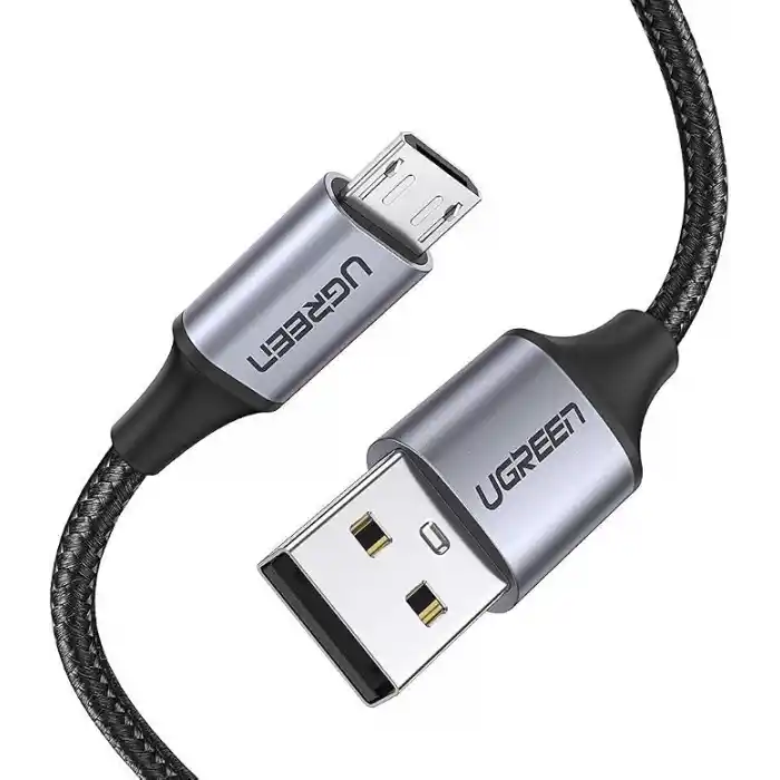 Ugreen Örgülü Micro-USB & USB-A Data ve Şarj Kablosu, 1.5 Metre, Siyah