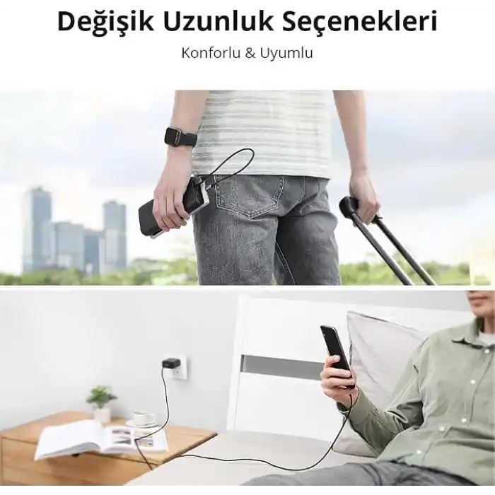 Ugreen Örgülü Micro-USB & USB-A Data ve Şarj Kablosu, 1.5 Metre, Siyah