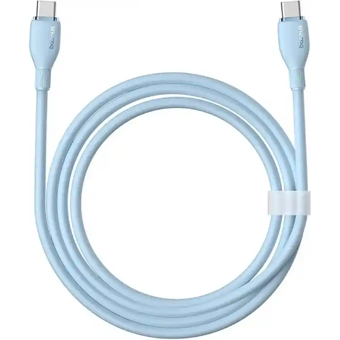 Baseus Pudding Hızlı Şarj Özellikli Type-C to Type-C Kablo 100W, 1.2 Metre, Mavi