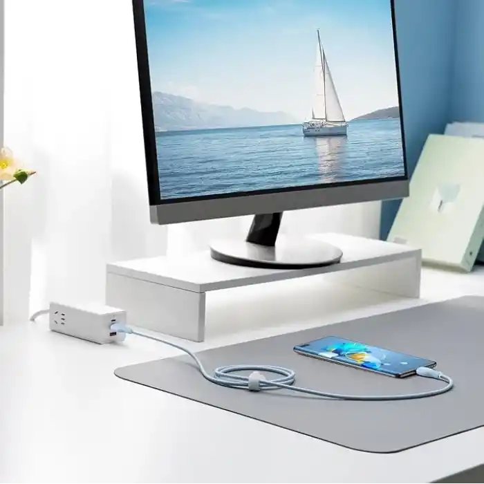 Baseus Pudding Hızlı Şarj Özellikli Type-C to Type-C Kablo 100W, 1.2 Metre, Mavi