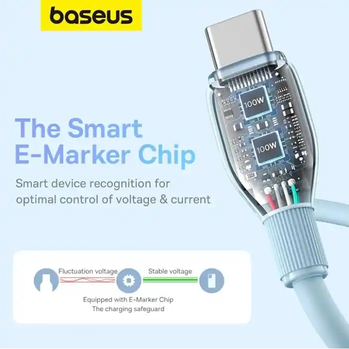 Baseus Pudding Hızlı Şarj Özellikli Type-C to Type-C Kablo 100W, 1.2 Metre, Mavi