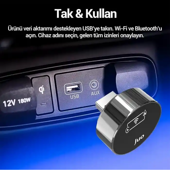 Juo Kablosuz CarPlay Android Auto Kabloludan Kablosuza Çevirici USB ve Type-C Adaptör