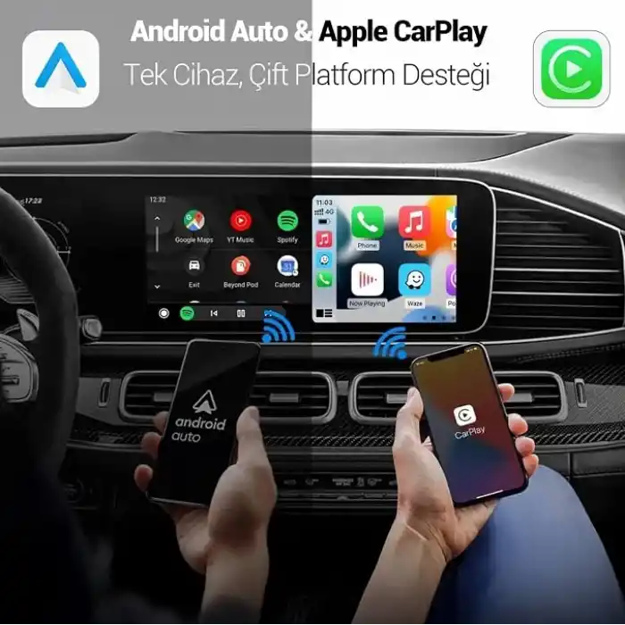 Juo Kablosuz CarPlay Android Auto Kabloludan Kablosuza Çevirici USB ve Type-C Adaptör