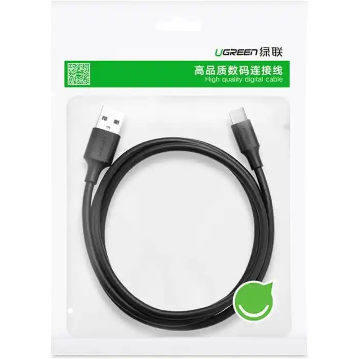 UGREEN 2.0 A USB-A & USB-C, Şarj ve Data Kablosu, 25 Santimetre, Siyah, 60114