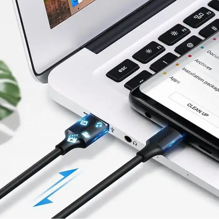 UGREEN 2.0 A USB-A & USB-C, Şarj ve Data Kablosu, 25 Santimetre, Siyah, 60114
