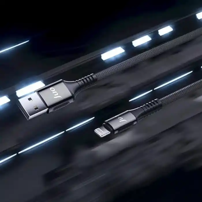 Juo 12W 2.4A USB-A to Lightning iPhone iPad ile Uyumlu Örgülü Hızlı Şarj ve Data Kablosu 2 Metre
