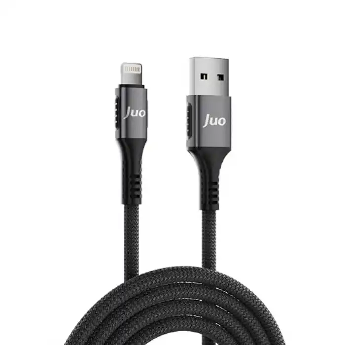 Juo 12W 2.4A USB-A to Lightning iPhone iPad ile Uyumlu Örgülü Hızlı Şarj ve Data Kablosu 2 Metre