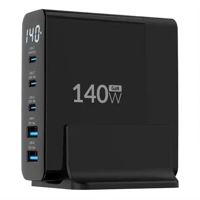 Juo 140W GaN PD 3.1 Masaüstü Hızlı Şarj Cihazı 3 Type-C + 2 USB-A iPhone & MacBook & Laptop Uyumlu Şarj Aleti