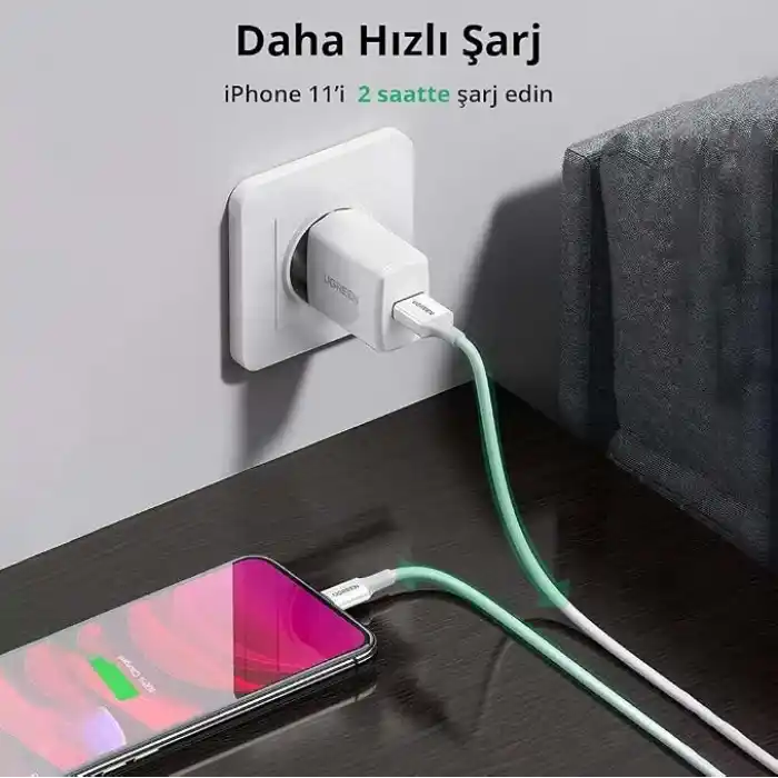 Ugreen iPhone Lightning 2.4A Data ve Şarj Kablosu Siyah 1 Metre