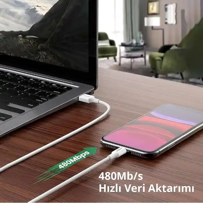 Ugreen iPhone Lightning 2.4A Data ve Şarj Kablosu Siyah 1 Metre