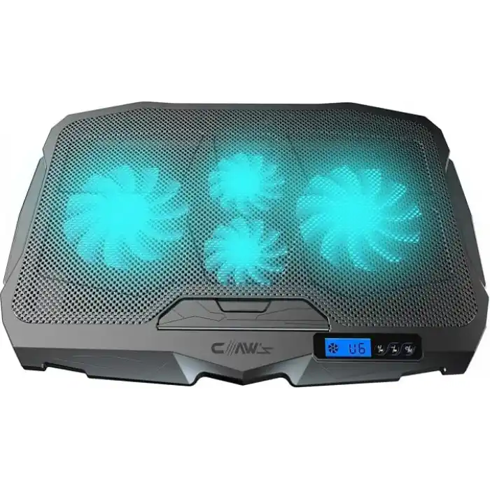 Claws Tornado 4x Turbo LED Fan - Ayarlabilir Fan Hızı & 6 Farklı Stand Yükseklik Kademesi - 2 USB Portlu - Metal Mesh Zemin - LCD Ekranlı Notebook Soğutucu - Siyah (9-17 Boyut Destekli)