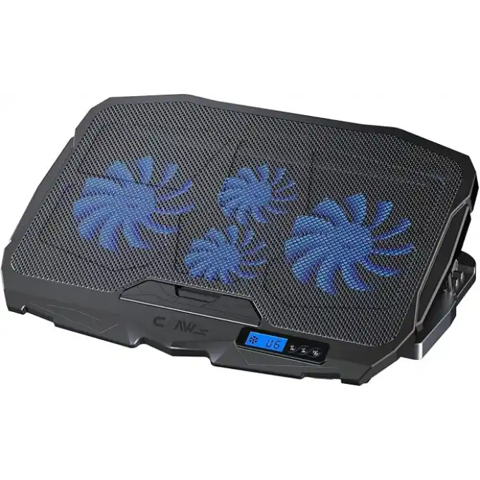 Claws Tornado 4x Turbo LED Fan - Ayarlabilir Fan Hızı & 6 Farklı Stand Yükseklik Kademesi - 2 USB Portlu - Metal Mesh Zemin - LCD Ekranlı Notebook Soğutucu - Siyah (9-17 Boyut Destekli)