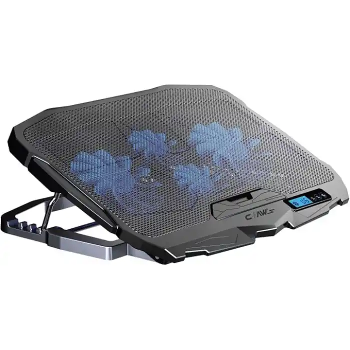 Claws Tornado 4x Turbo LED Fan - Ayarlabilir Fan Hızı & 6 Farklı Stand Yükseklik Kademesi - 2 USB Portlu - Metal Mesh Zemin - LCD Ekranlı Notebook Soğutucu - Siyah (9-17 Boyut Destekli)