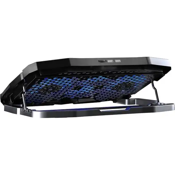 Claws Tornado 4x Turbo LED Fan - Ayarlabilir Fan Hızı & 6 Farklı Stand Yükseklik Kademesi - 2 USB Portlu - Metal Mesh Zemin - LCD Ekranlı Notebook Soğutucu - Siyah (9-17 Boyut Destekli)