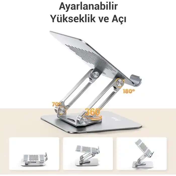 Juo 360° Dönebilen Alüminyum Tablet Standı Yükseklik ve Eğim Ayarlı Metal Tablet Tutucu iPad Pro 13 12 11 Air Mini 5 4 3 Telefon E-Okuyucu Uyumlu