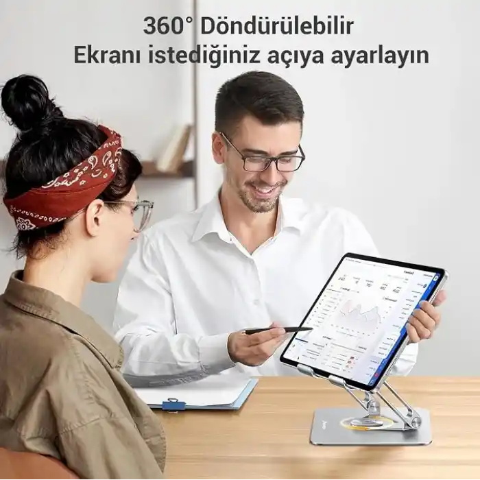 Juo 360° Dönebilen Alüminyum Tablet Standı Yükseklik ve Eğim Ayarlı Metal Tablet Tutucu iPad Pro 13 12 11 Air Mini 5 4 3 Telefon E-Okuyucu Uyumlu