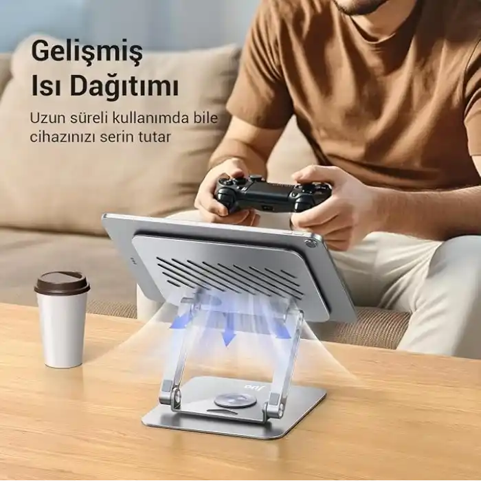 Juo 360° Dönebilen Alüminyum Tablet Standı Yükseklik ve Eğim Ayarlı Metal Tablet Tutucu iPad Pro 13 12 11 Air Mini 5 4 3 Telefon E-Okuyucu Uyumlu