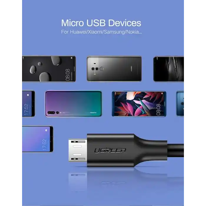 Ugreen Micro USB Data ve Şarj Kablosu, Siyah, 1.5 Metre