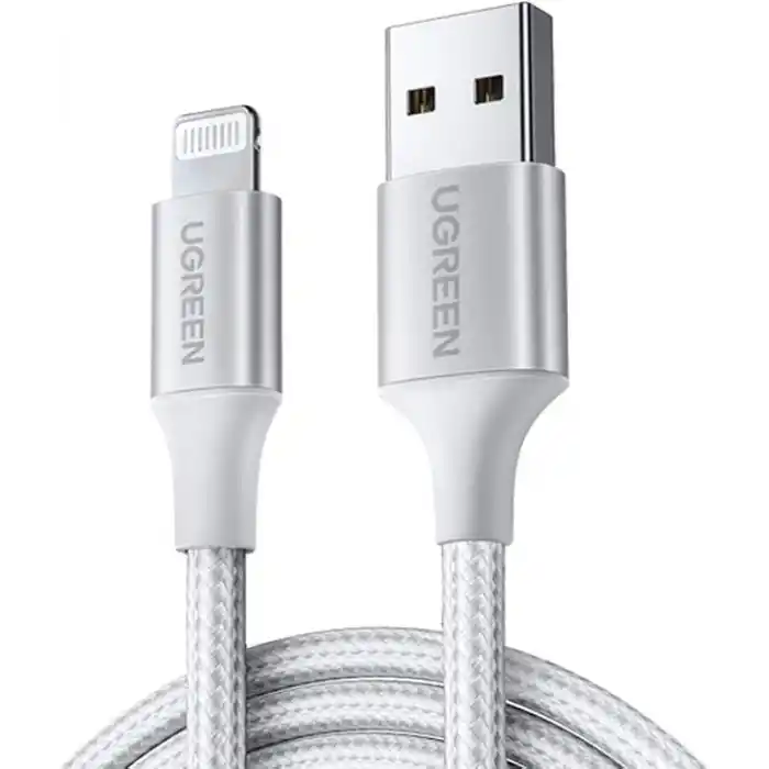 Ugreen, MFi Lisanslı USB-A & Lightning Örgülü Data ve Şarj Kablosu, 1.5 Metre, Beyaz