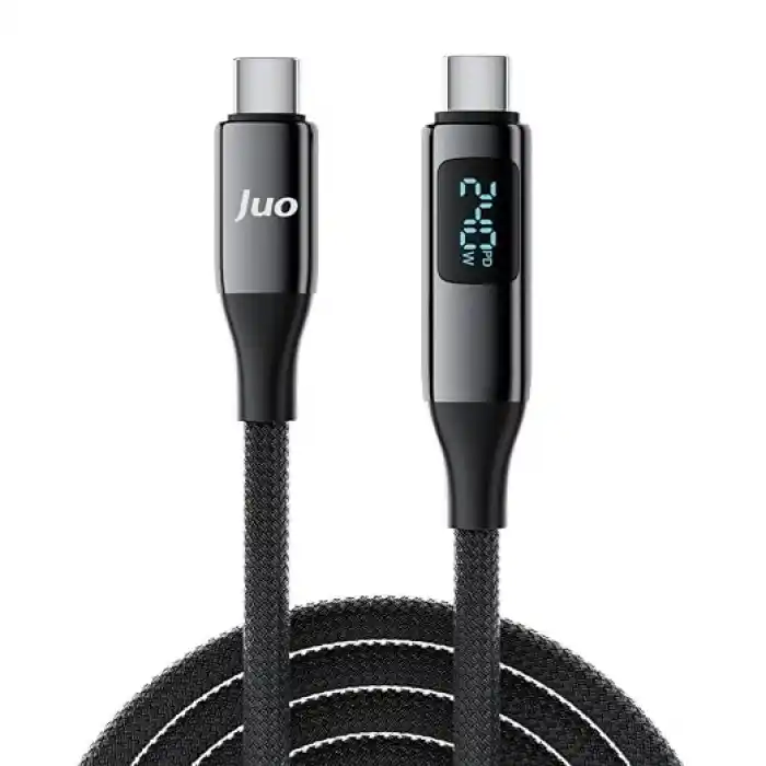 Juo 240W USB 3.1 Gen2 10Gbps E-Mark Çipli Led Display Ekranlı 4K 60Hz Görüntü ve Type-C Hızlı Şarj Kablosu 1.25 Metre