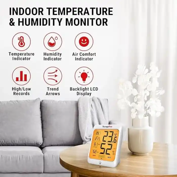ThermoPro TP53 Dijital Termometre Higrometre İç Mekan Sıcaklık ve Nem Ölçer Dokunmatik Aydınlatmalı Oda Ortamı için Profesyonel Termo-Higrometre