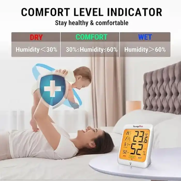 ThermoPro TP53 Dijital Termometre Higrometre İç Mekan Sıcaklık ve Nem Ölçer Dokunmatik Aydınlatmalı Oda Ortamı için Profesyonel Termo-Higrometre