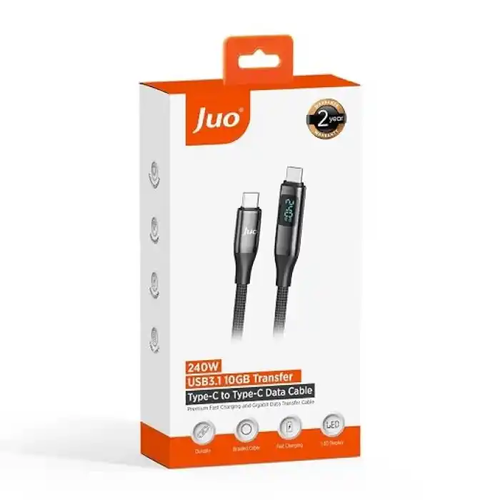 Juo 240W USB 3.1 Gen2 10Gbps E-Mark Çipli Led Display 4K 60Hz Görüntü ve Type-C Hızlı Şarj Kablosu 2 Metre