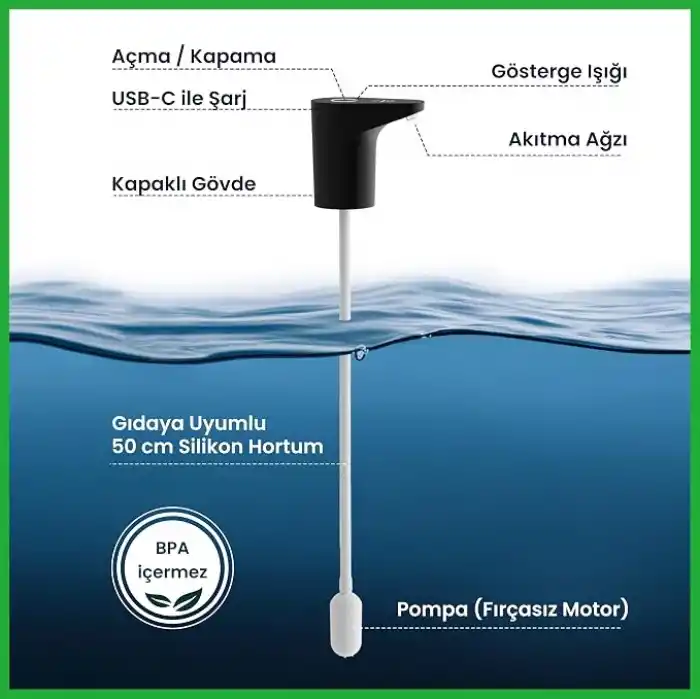 Yeni Nesil Ultra Sessiz Ve Ultra Hızlı Otomatik Damacana Pompası Beyaz