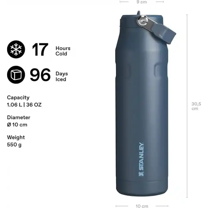 STANLEY IceFlow™ Aerolight™ Flip Straw 2.0 Pipetli Termos Su Şişesi 1.06 Litre - Lacivert | Paslanmaz Çelik