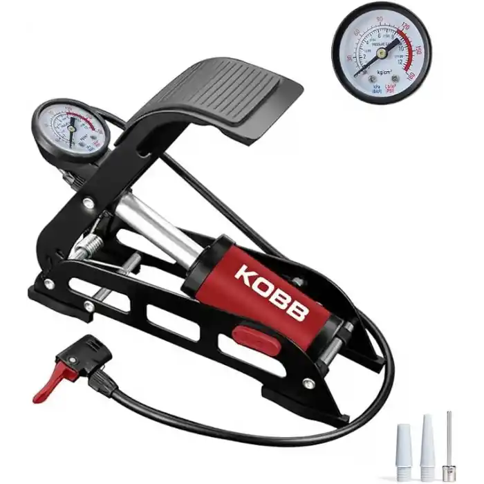 KOBB KB0901 87PSI Analog Basınç Göstergeli Ayak Pompası, Kırmızı/Siyah