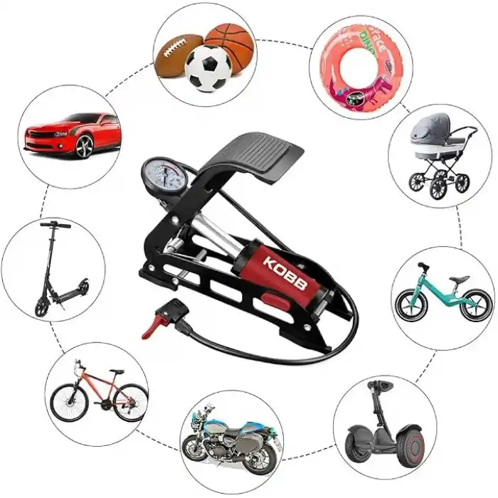 KOBB KB0901 87PSI Analog Basınç Göstergeli Ayak Pompası, Kırmızı/Siyah