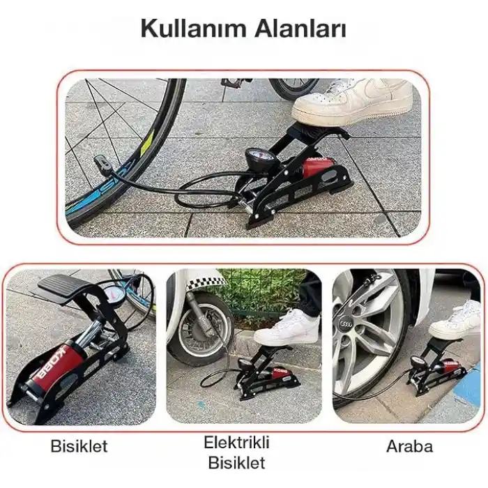 KOBB KB0901 87PSI Analog Basınç Göstergeli Ayak Pompası, Kırmızı/Siyah