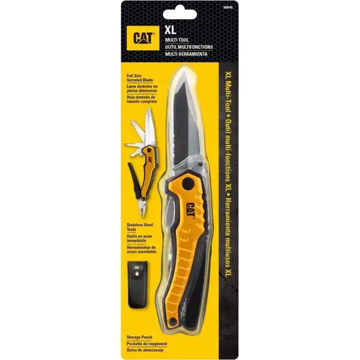 CAT DA980045 9 IN 1 Çok Fonksiyonlu Katlanabilir 27CM Paslanmaz Çelik Sarı Kamp Çakısı Bıçağı + Taşıma Kılıfı