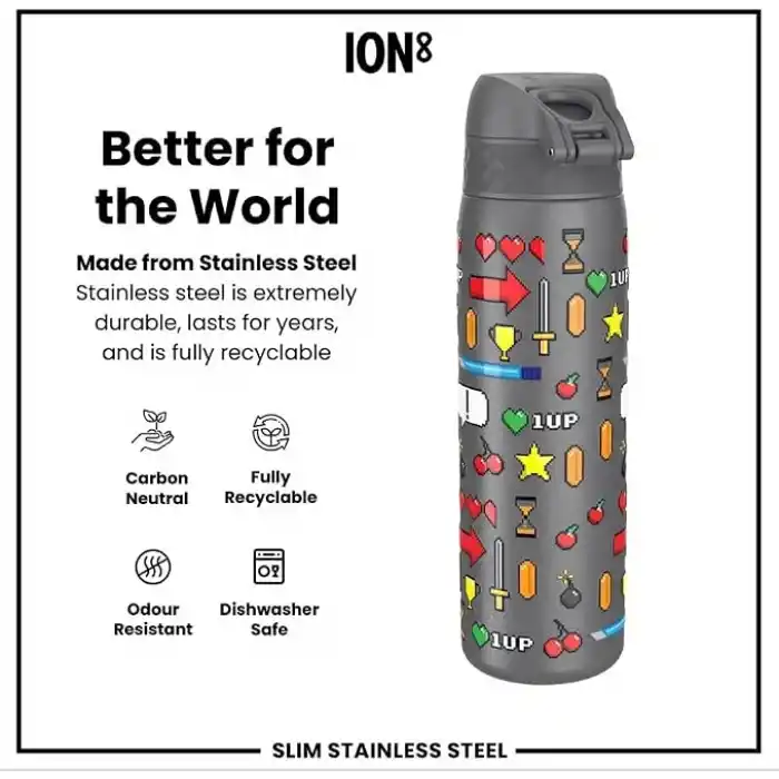 Ion8 - Paslanmaz Çelik İnce Suluk - Oyuncu - 600 ml - Sızdırmaz