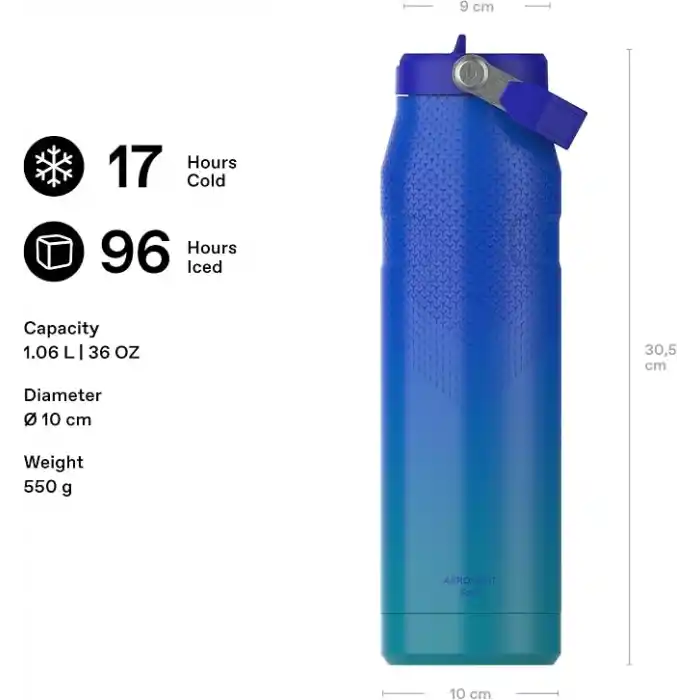 STANLEY IceFlow™ Aerolight™ Flip Straw 2.0 Pipetli Termos Su Şişesi 1.06 Litre - Pacific Hypergrip | Paslanmaz Çelik