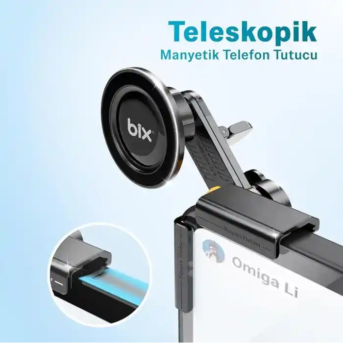 Bix TCH03 Çok Açılı Ayarlanabilir Araç Ekranı Monitör Üstü İçin Teleskopik Manyetik Telefon Tutucu
