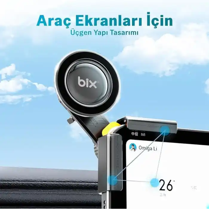 Bix TCH03 Çok Açılı Ayarlanabilir Araç Ekranı Monitör Üstü İçin Teleskopik Manyetik Telefon Tutucu