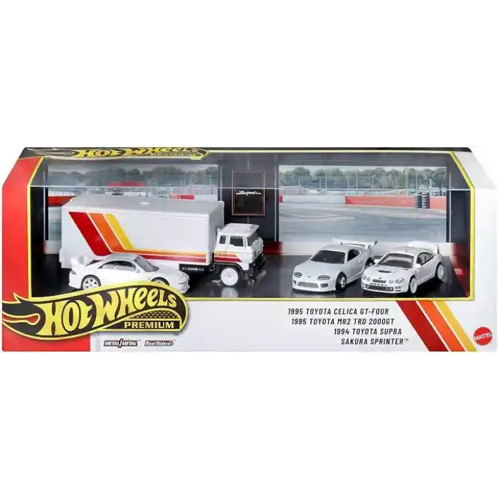 Hot Wheels Koleksiyon Seti Arabalar sergilenmeye uygun setler, 3 adet 1:64 ölçekli araba ve 1 adet 1:64 ölçekli Team Transport araç, Metal/Metal şasi ve Real Riders tekerlekler, JHW44