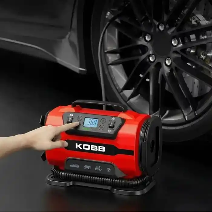 KOBB KB301 Dijital Lastik Şişirme Pompası, 12V/220V, 150 PSI, 35L/dk Hava Akışı, LED Ekran, Siyah, 1.6kg