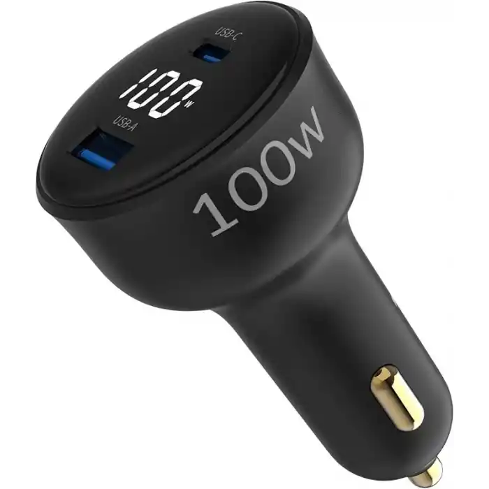 Juo 100W Led Ekranlı Type-C + USB-A Araç Şarj Aleti iPhone & Android & Notebook Araç içi Şarj Cihazı
