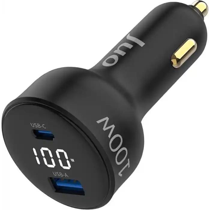 Juo 100W Led Ekranlı Type-C + USB-A Araç Şarj Aleti iPhone & Android & Notebook Araç içi Şarj Cihazı