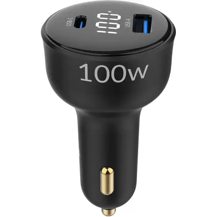 Juo 100W Led Ekranlı Type-C + USB-A Araç Şarj Aleti iPhone & Android & Notebook Araç içi Şarj Cihazı