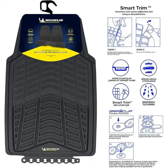 Michelin MC33863 Tüm Araçlara Uyumlu 3 Parça Üniversal 3D Havuzlu Oto Paspas