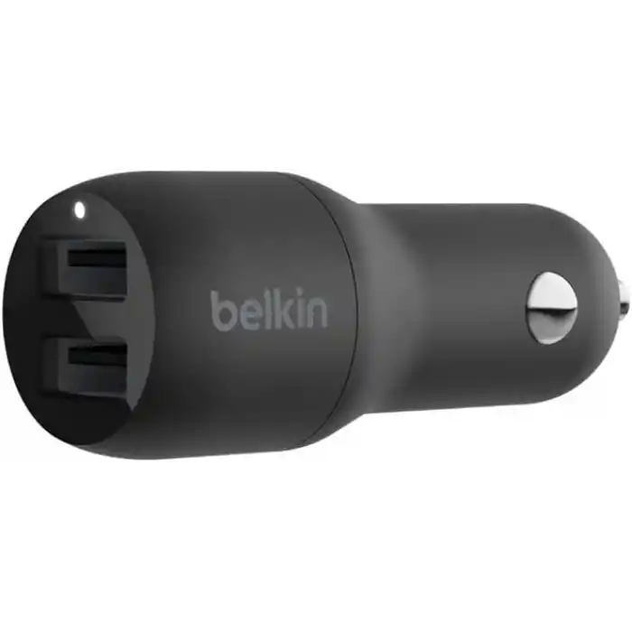 Belkin Boost Charge Çift Bağlantı Noktalı 24 W Araç Şarjı, iPhone ve Android telefon uyumlu, Siyah, CCB001btBK